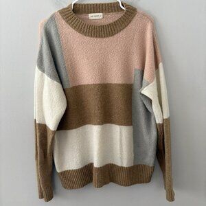 The Nines Women’s Large Colorblock Pullover Sweater Multicolor Cozy Acrylic